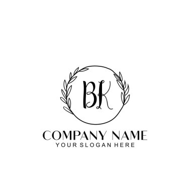 El yazısı BK Baş harfleriyle Çiçek Monogram Logosu Ayarları