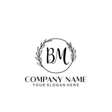 El yazısı BM Baş harfleriyle Çiçek Monogram Logosu Ayarları
