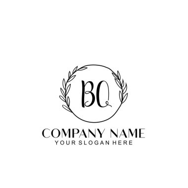 El yazısı BQ baş harfleriyle Çiçek Monogram Logosu Seti