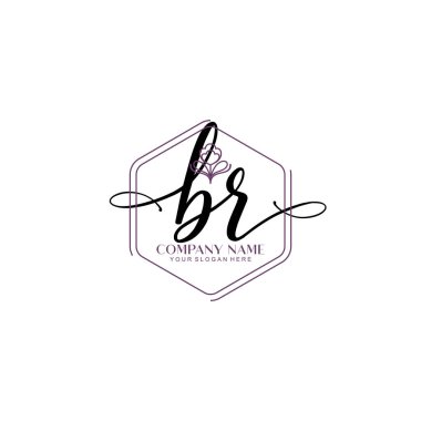 Çiçek ve Min ile Modern El Yazısı BR İlk Logo Şablonları