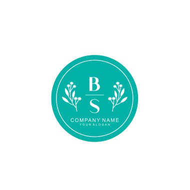 El yazısı BS Baş harfleriyle Çiçek Monogram Logosu Seti