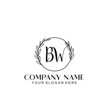 El yazısı BW Baş harfleriyle Çiçek Monogram Logosu Seti