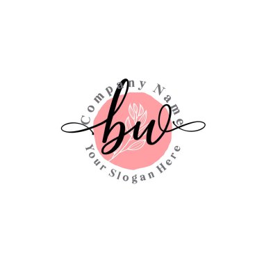 Çiçek ve Min ile Modern El Yazısı BW İlk Logo Şablonları