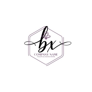 Çiçek ve Min ile Modern El Yazısı BX İlk Logo Şablonları