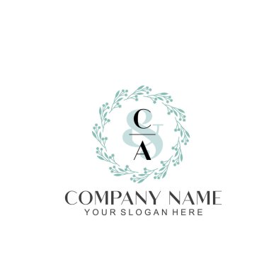 El yazısı CA Baş harfleriyle Çiçek Monogram Logosu Seti