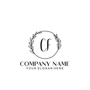 El yazısı CF Baş harfleriyle Çiçek Monogram Logosu Seti