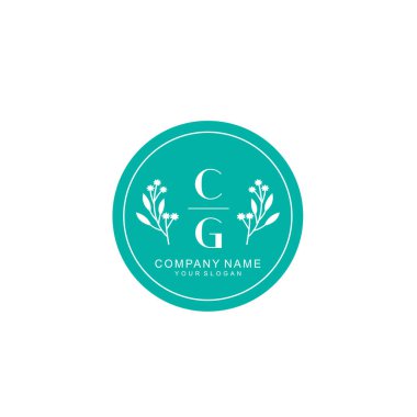 El yazısı CG Baş harfleriyle Çiçek Monogram Logosu Seti