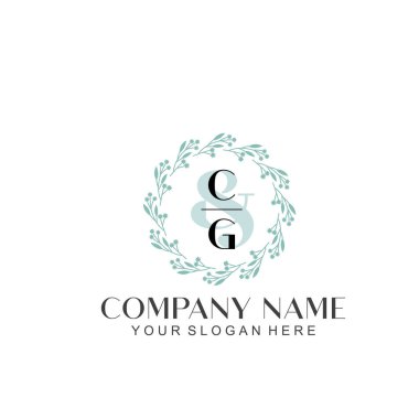 El yazısı CG Baş harfleriyle Çiçek Monogram Logosu Seti