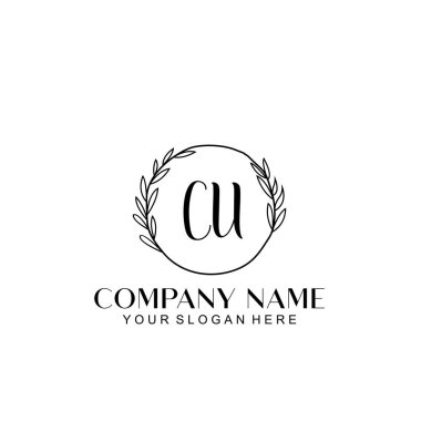 El yazısı CU Baş harfleriyle Çiçek Monogram Logosu Ayarları