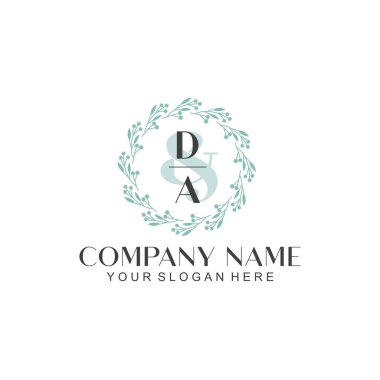 El yazısı DA Baş harfleriyle Çiçek Monogram Logosu Seti
