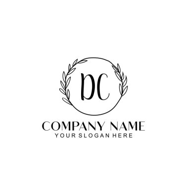 El yazısı DC baş harfleriyle Çiçek Monogram Logosu Seti