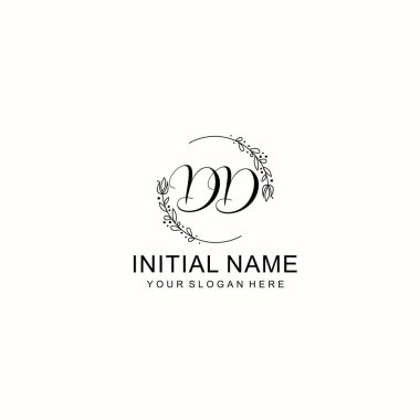 Floral ve Lüks Acc ile el yazısıyla DD İlk Logo Şablonları
