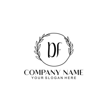 El yazısı DF Baş harfleriyle Çiçek Monogram Logosu Seti