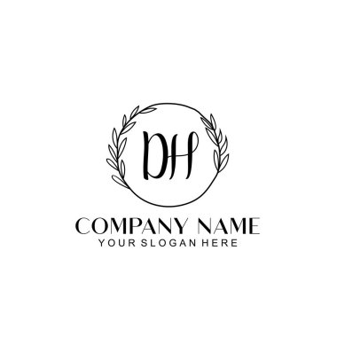 El yazısı DH Baş harfleriyle Çiçek Monogram Logosu Ayarları