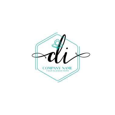 Modern el yazısı DI Floral ve Min ile İlk Logo Şablonları