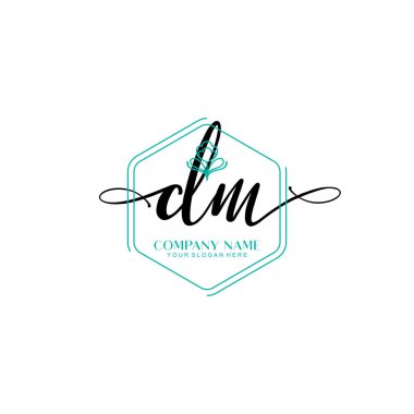 Floral ve Min ile Modern El Yazısı DM İlk Logo Şablonları