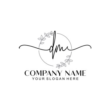 Floral ve Min ile Modern El Yazısı DM İlk Logo Şablonları