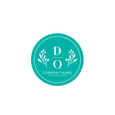 El yazısı DQ Baş harfleriyle Çiçek Monogram Logosu Seti