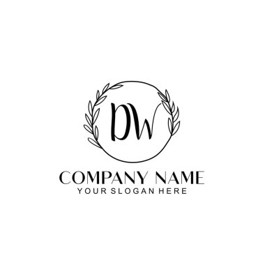 El yazısı DW Baş harfleriyle Çiçek Monogram Logosu Seti