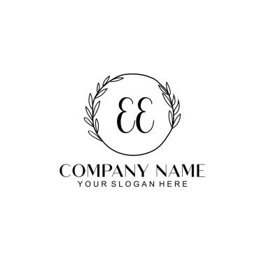El yazısı EE Baş harfleriyle Çiçek Monogram Logosu Seti