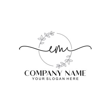 Çiçek ve Min ile Modern El Yazısı EM İlk Logo Şablonları