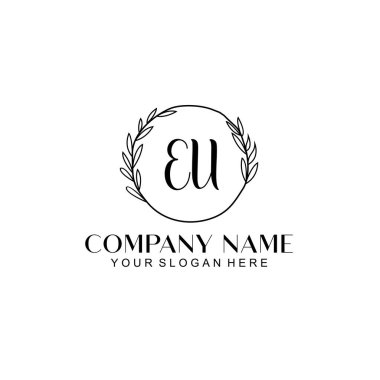 El Yazısı AB Baş harfleriyle Çiçek Monogram Logosu Ayarlandı