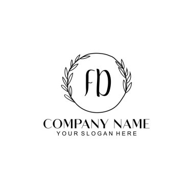 El yazısı FD baş harfleriyle Çiçek Monogram Logosu Seti