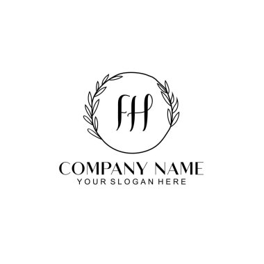 El yazısı FH Baş harfleriyle Çiçek Monogram Logosu Seti