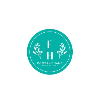 El yazısı FH Baş harfleriyle Çiçek Monogram Logosu Seti