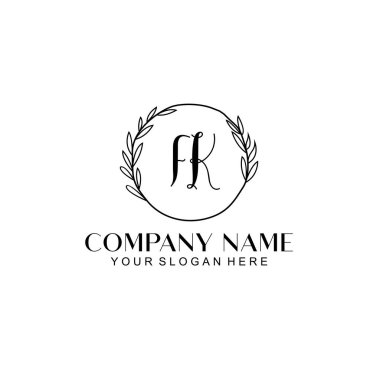 El yazısı FK Baş harfleriyle Çiçek Monogram Logosu Seti