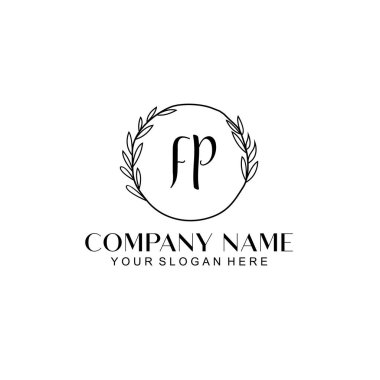 El yazısı FP Baş harfleriyle Çiçek Monogram Logosu Seti