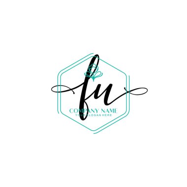 Çiçek ve Min ile Modern El Yazısı FU İlk Logo Şablonları