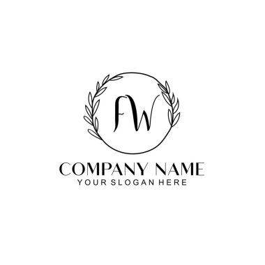 El yazısı FW Baş harfleriyle Çiçek Monogram Logosu Seti