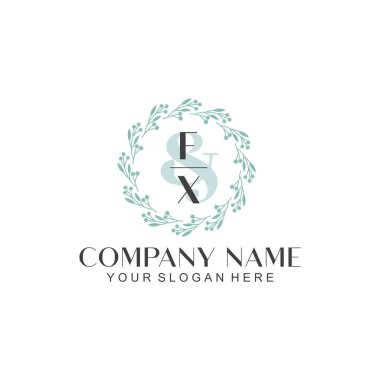 El yazısı FX Baş harfleriyle Çiçek Monogram Logosu Seti