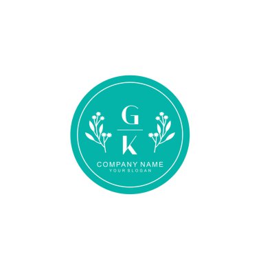 El Yazısı GK Baş harfleriyle Çiçek Monogram Logosu Seti