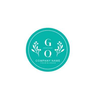 El yazısı GQ Baş harfleriyle Çiçek Monogram Logosu Seti