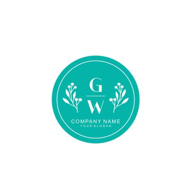 El yazısı GW Baş harfleriyle Çiçek Monogram Logosu Seti