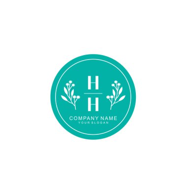 El yazısı HH Baş harfleriyle Çiçek Monogram Logosu Seti
