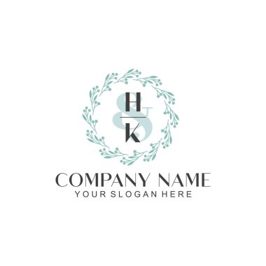 El yazısıyla yazılmış HK Baş harfleri olan Çiçek Monogram Logosu