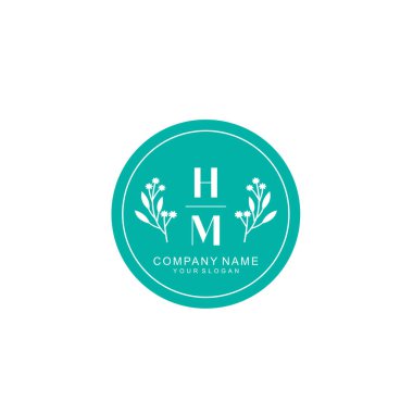 El Yazısı HM Baş harfleriyle Çiçek Monogram Logosu Seti