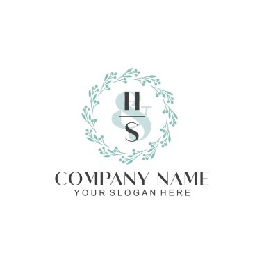 El yazısı HS Baş harfli Çiçek Monogram Logosu