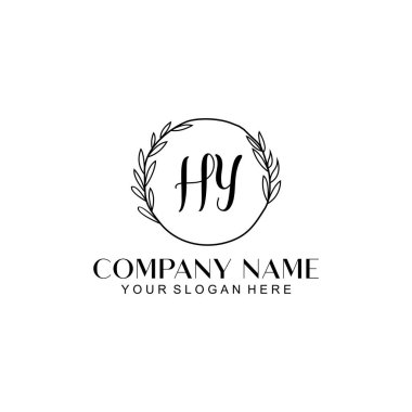 El Yazısı HY Baş harfleriyle Çiçek Monogram Logosu Seti