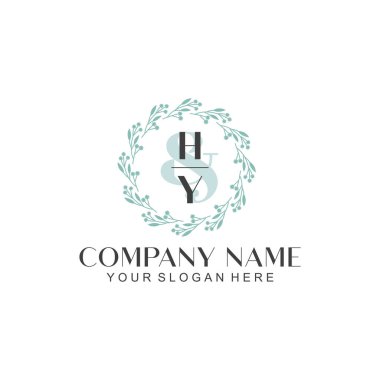 El Yazısı HY Baş harfleriyle Çiçek Monogram Logosu Seti