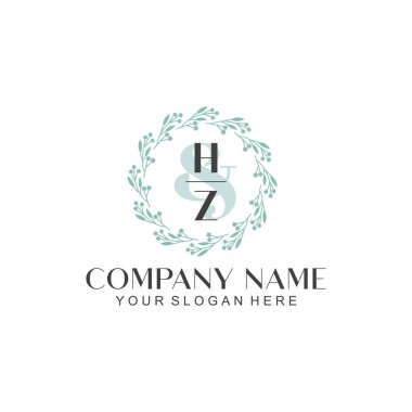 El yazısı HZ Baş harfleriyle Çiçek Monogram Logosu Ayarları
