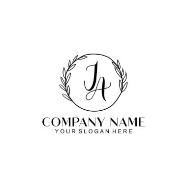 El yazısı JA Baş harfleriyle Çiçek Monogram Logosu Seti