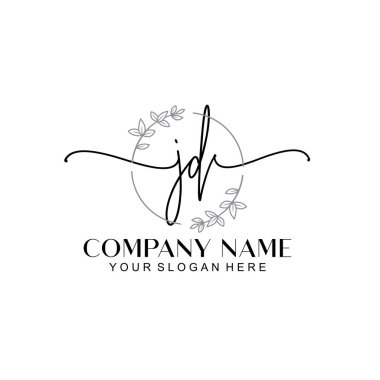 Çiçek ve Min ile Modern El Yazısı JD İlk Logo Şablonları