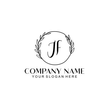 El yazısı JF Baş harfleriyle Çiçek Monogram Logosu Seti