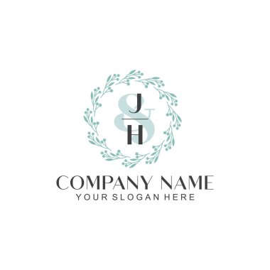 El yazısı JH Baş harfleriyle Çiçek Monogram Logosu Ayarları