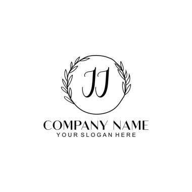 El yazısı JJ Baş harfleriyle Çiçek Monogram Logosu Ayarları