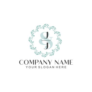 El yazısı JJ Baş harfleriyle Çiçek Monogram Logosu Ayarları